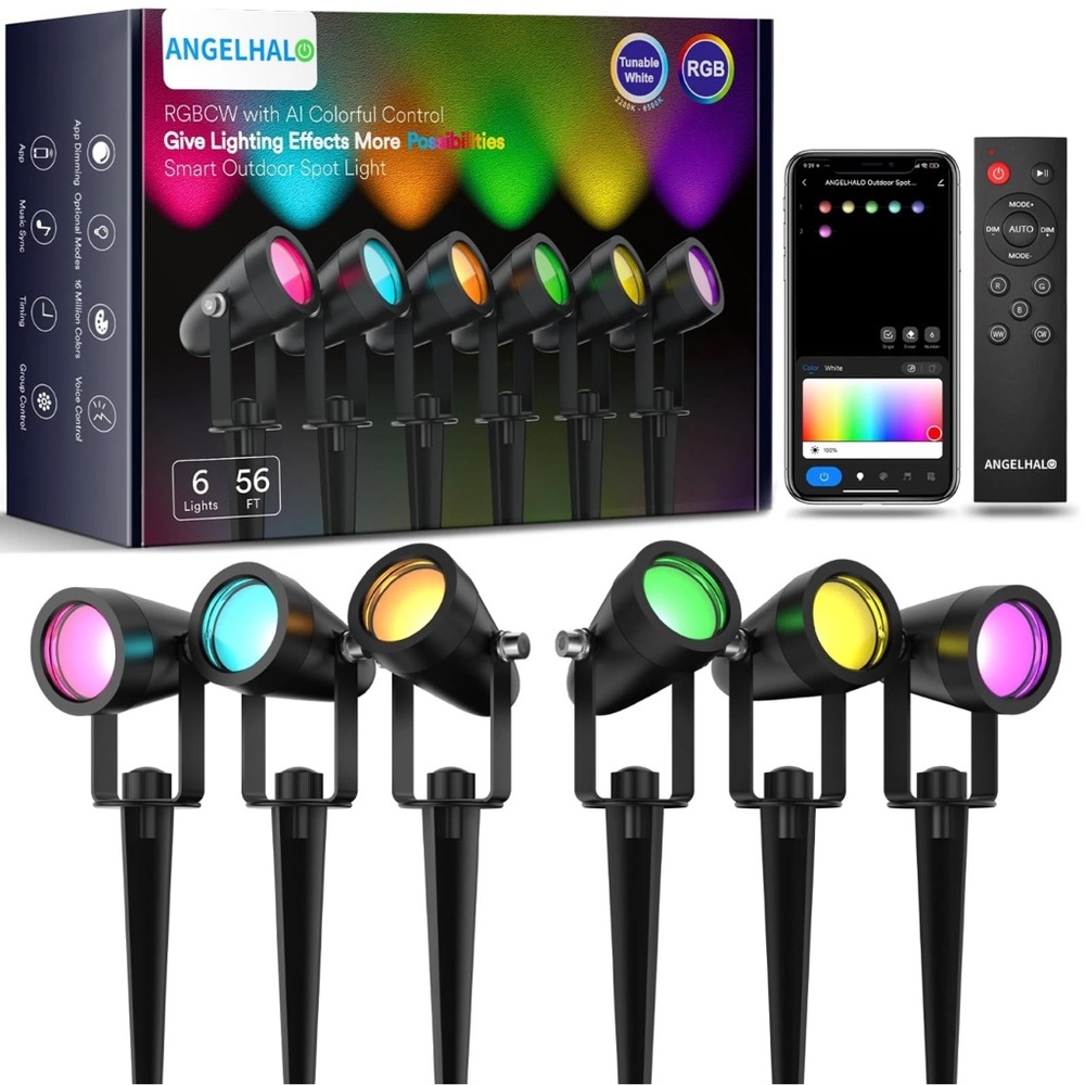 Six Smart Outdoor Landscape Spotlights 16 Mill Color Opts App Alexa Music Sync